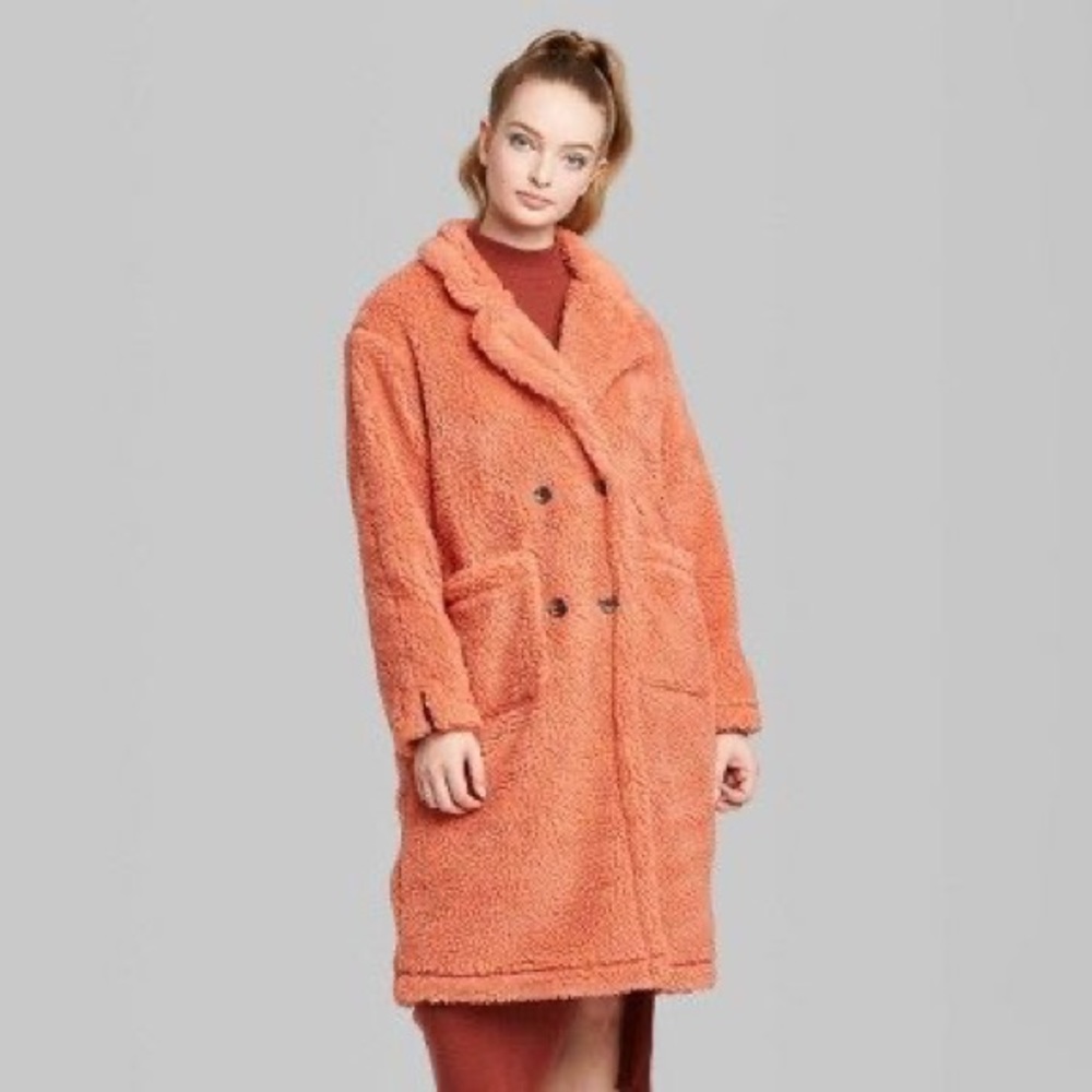 Wild Fable Sherpa Fleece Teddy Coat Coral NEW NWT - Picture 7 of 8